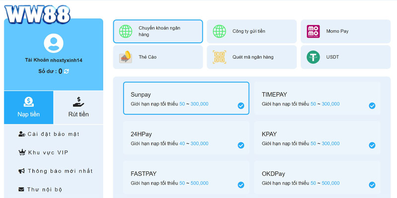 Hướng dẫn cách thức giao dịch nạp tiền WW88 chi tiết, dễ hiểu cho người mới