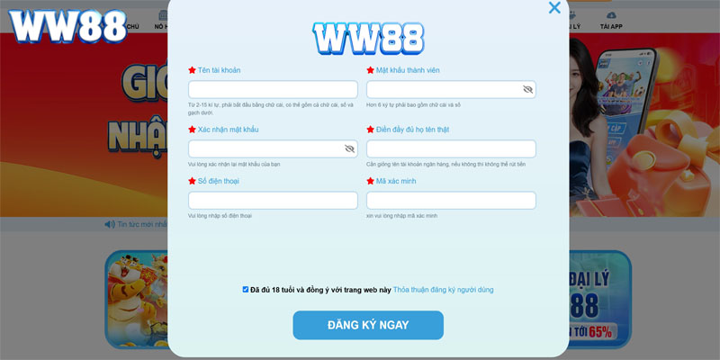 Quy trình đăng ký WW88 dễ hiểu, thực hiện nhanh chóng trong 2 phút